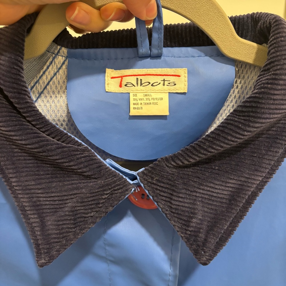Talbots Vintage Long Slicker Raincoat with Corduroy Detailing - Picture 4 of 10
